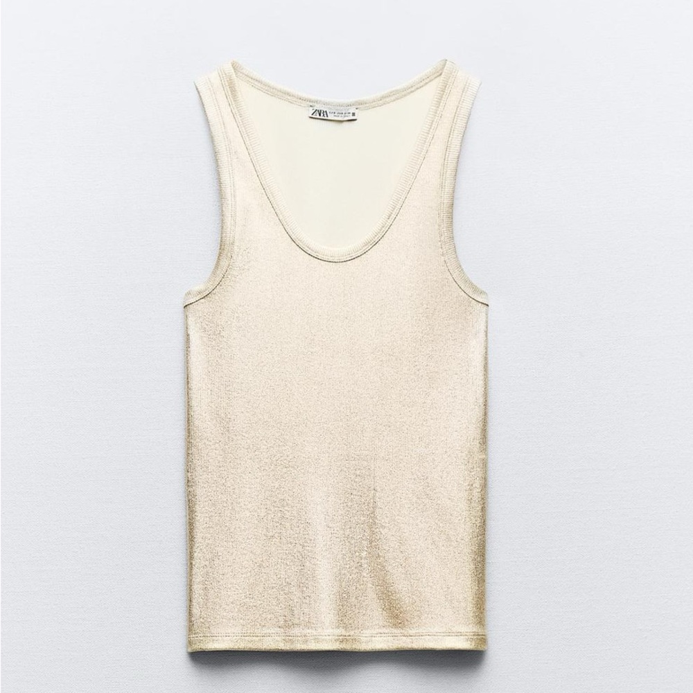Zara Gold Ribbed Metallic Tank - NWOT